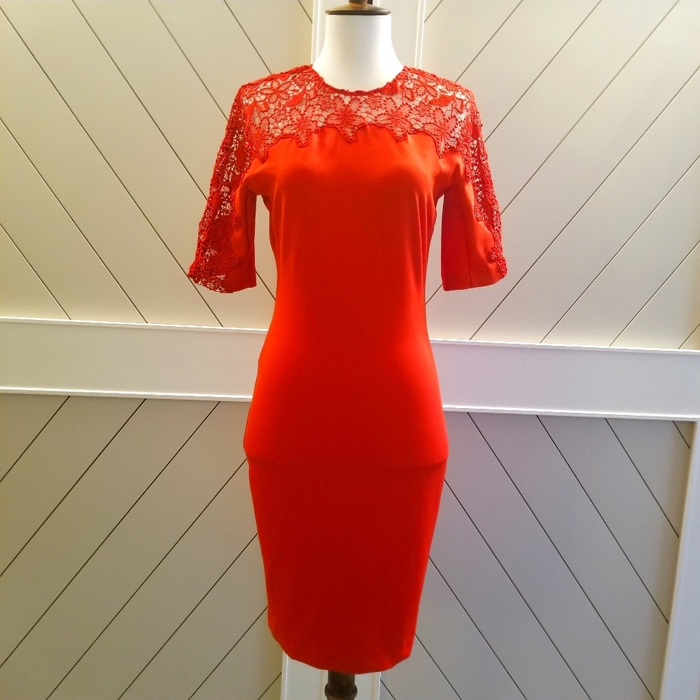 Zara Red Cocktail Lace Dress XS